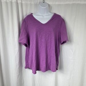 Time And Tru Shirt Womens XXL Purple V Neck Short Sleeve Slub Casual Top
